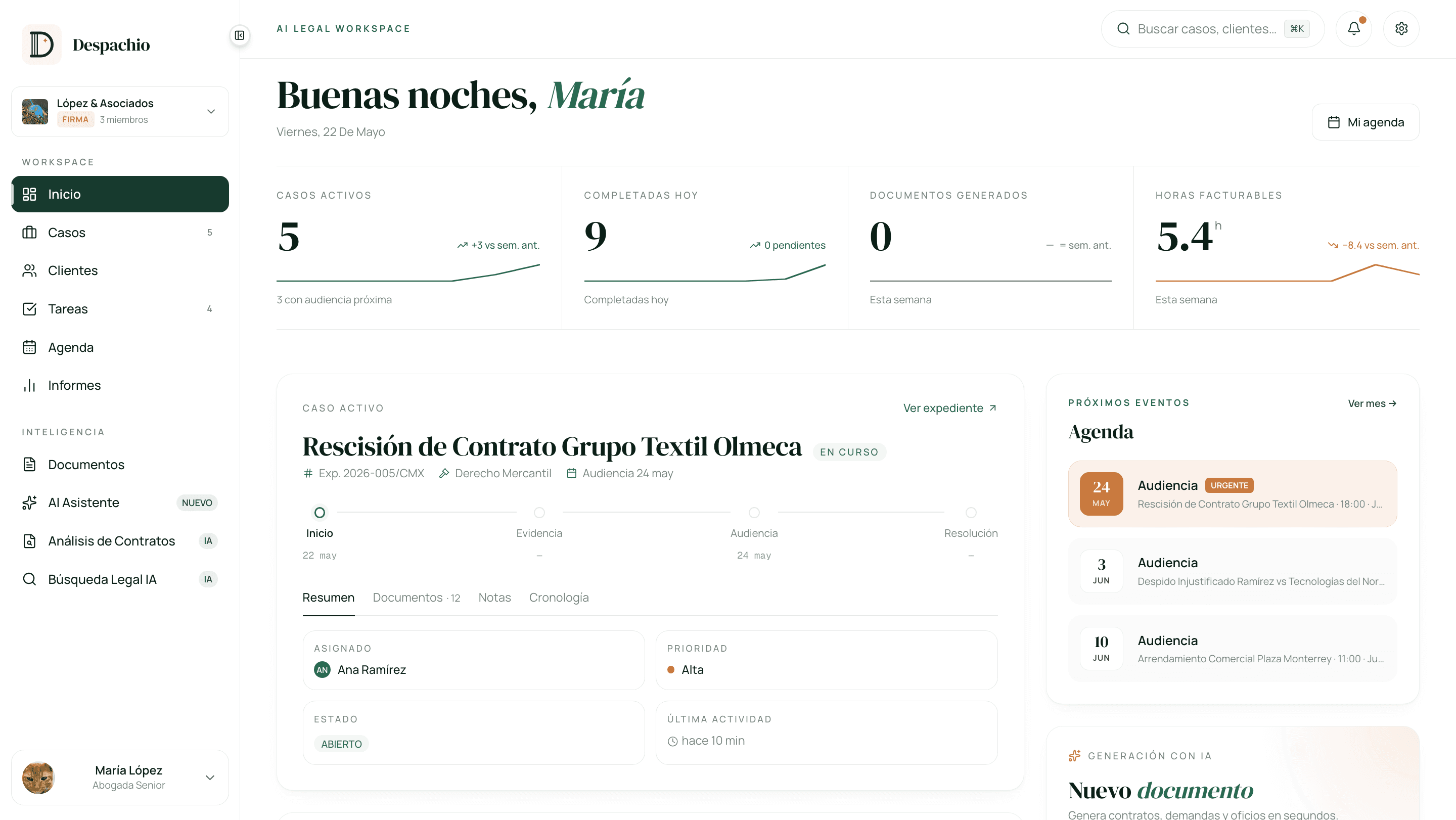 Vista previa del dashboard de Despachio